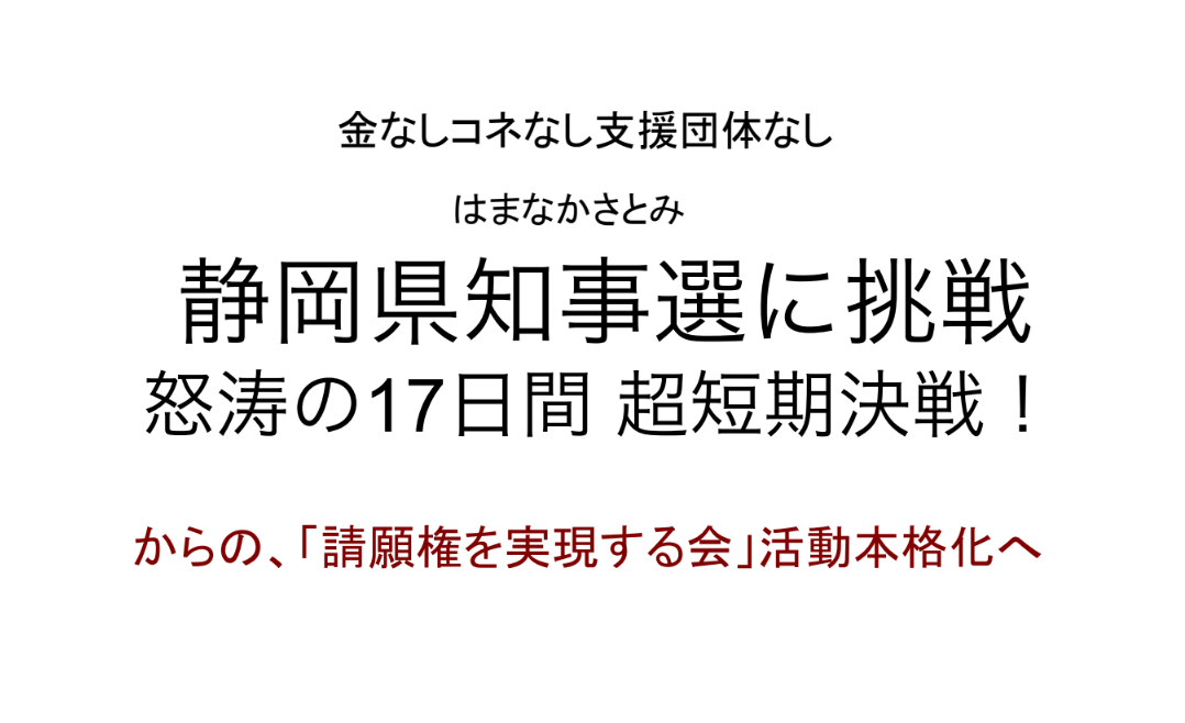 はまなかさとみ静岡県知事選に挑戦からの、「請願権を実現する会」活動本格化へ